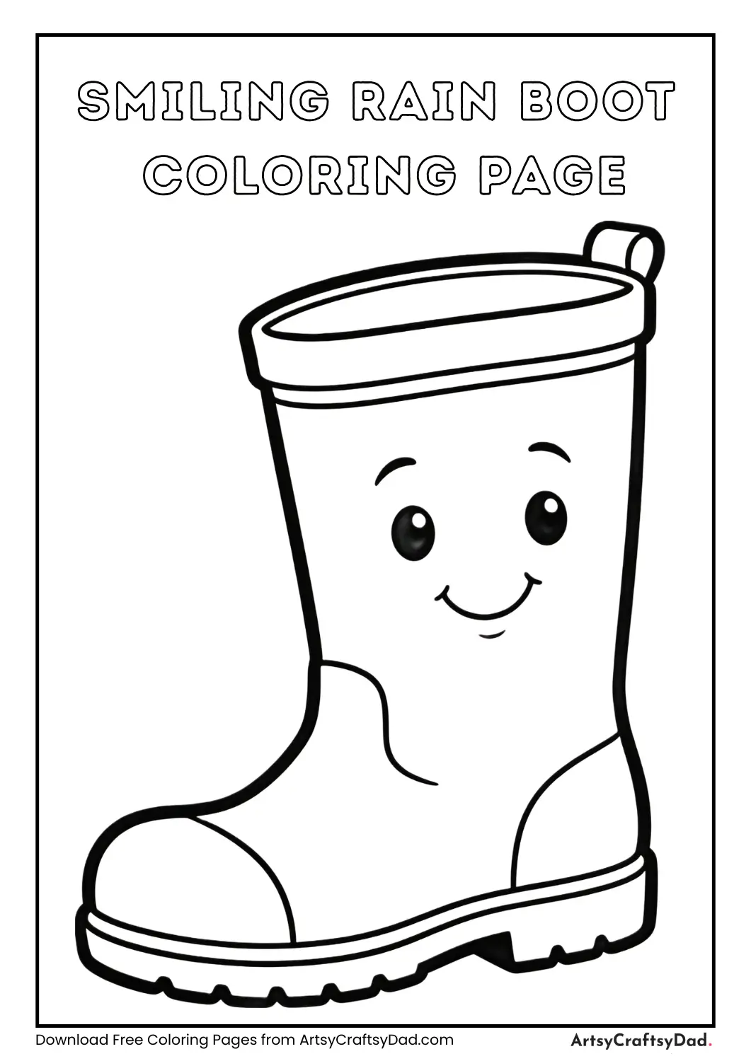 Smiling rain boot coloring page for kids