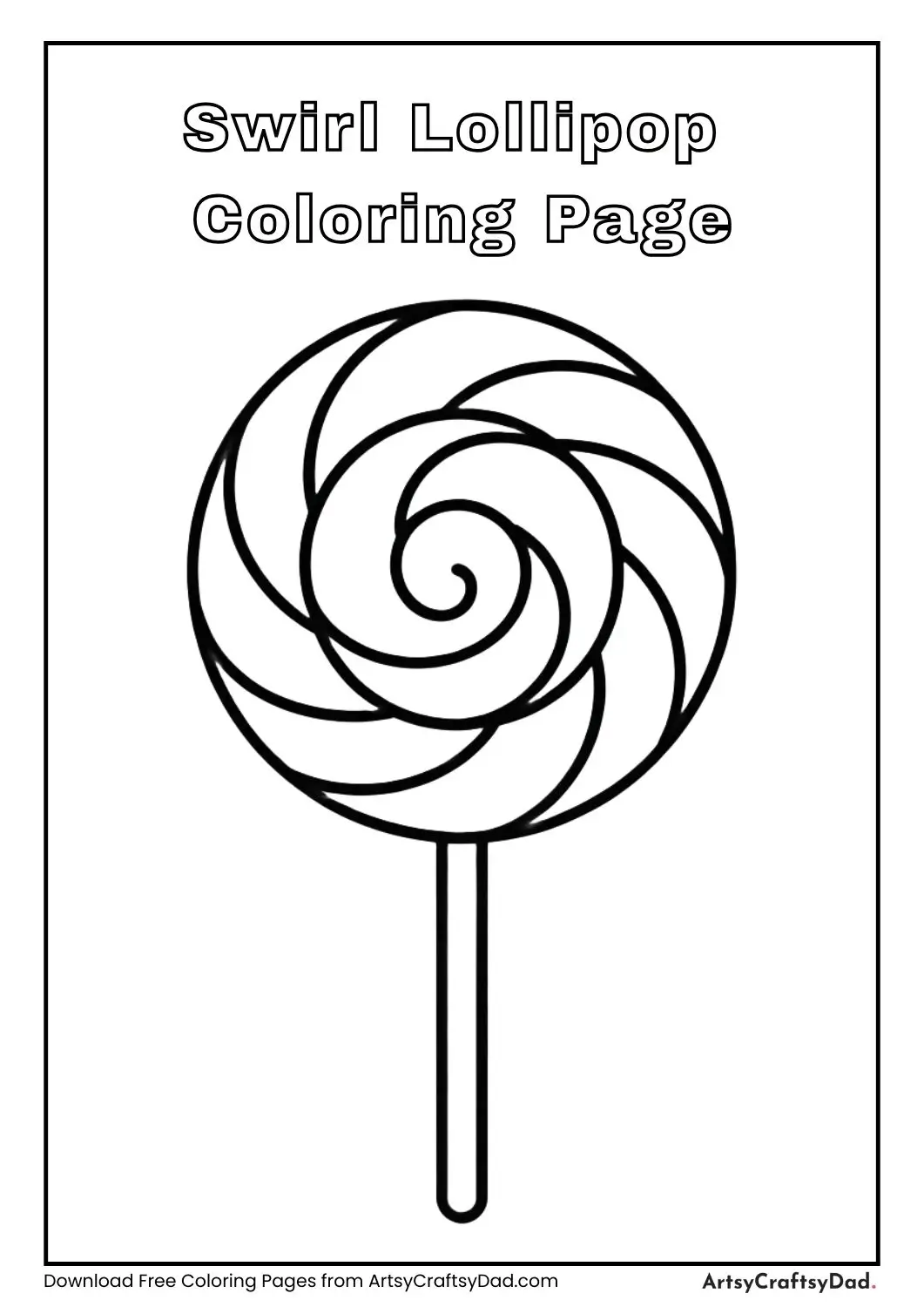 Swirl lollipop black and white coloring page for kids