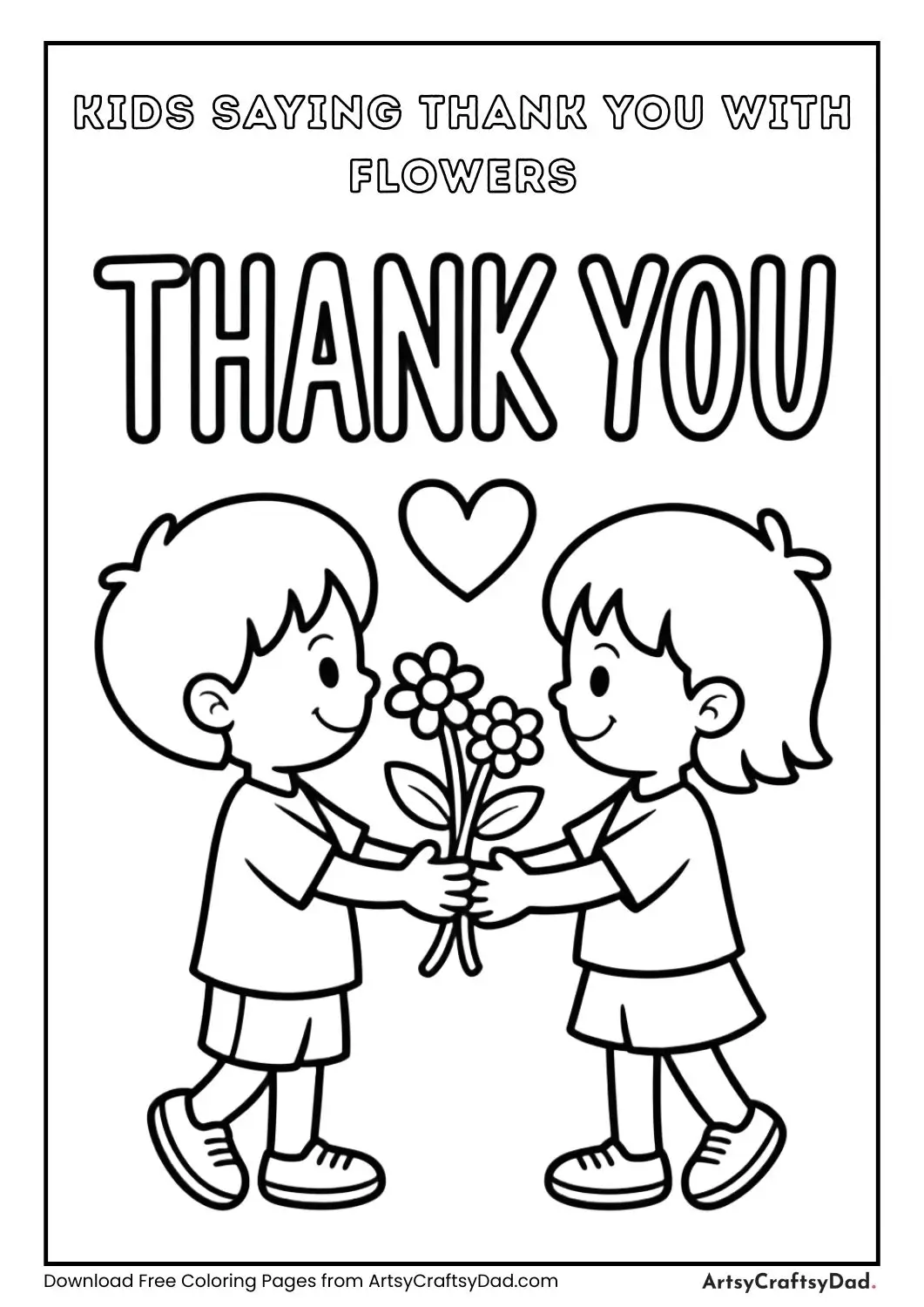 Kids giving flowers to each other with “Thank You” above.