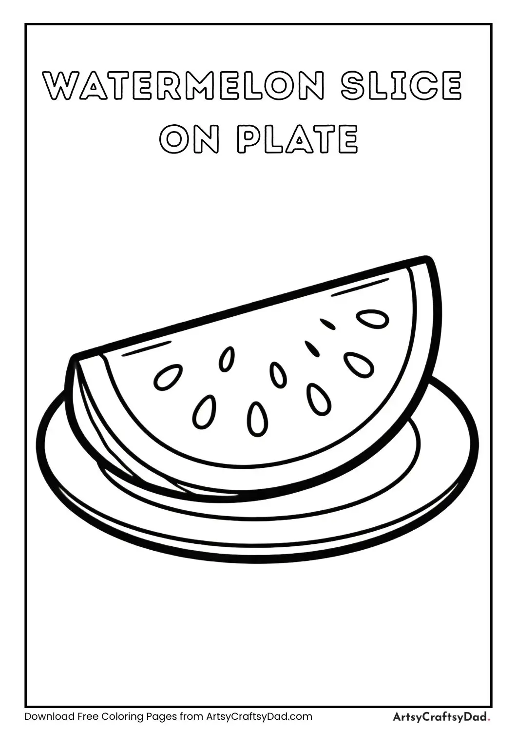 Watermelon slice on plate coloring page