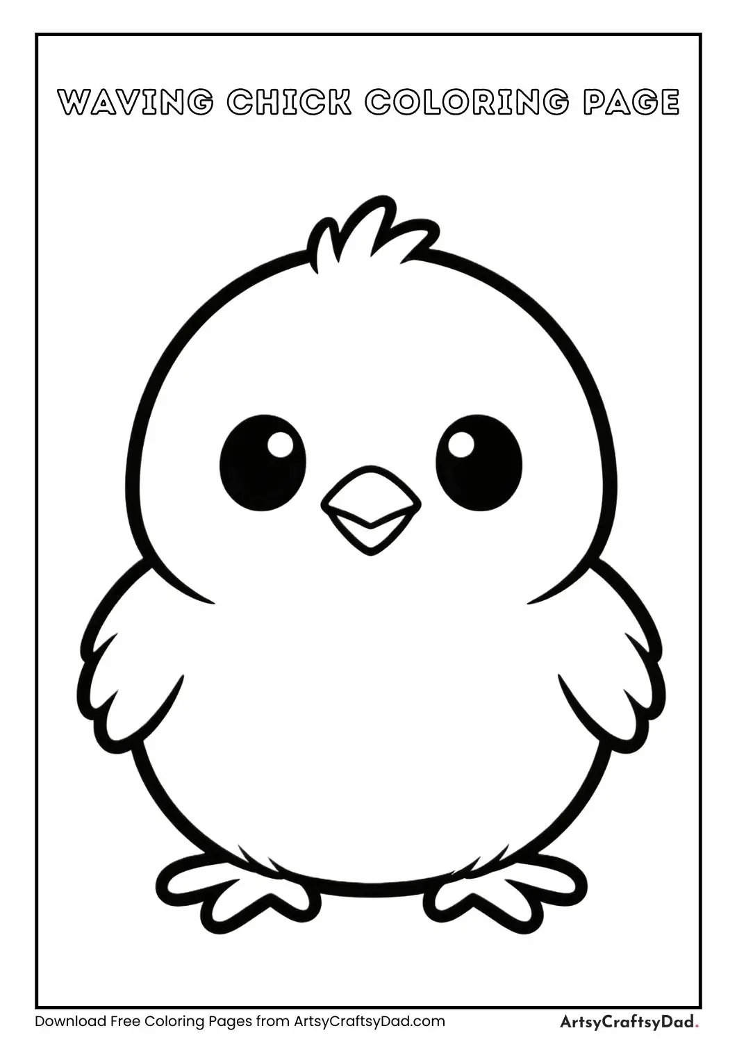 Happy chick waving wing, simple coloring page for kids