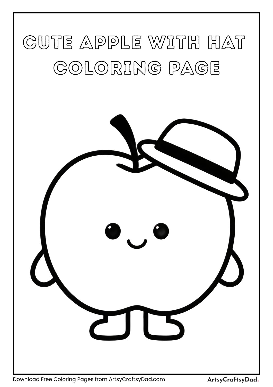 cute apple character wearing hat coloring page