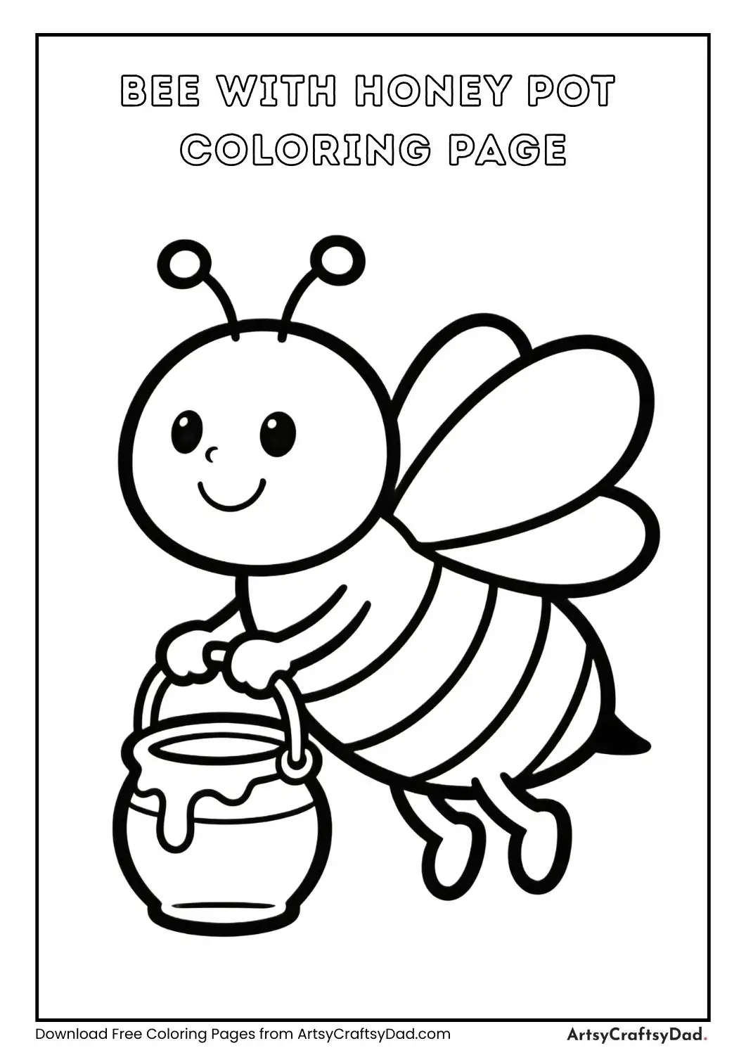 Bee holding honey pot coloring page for kids