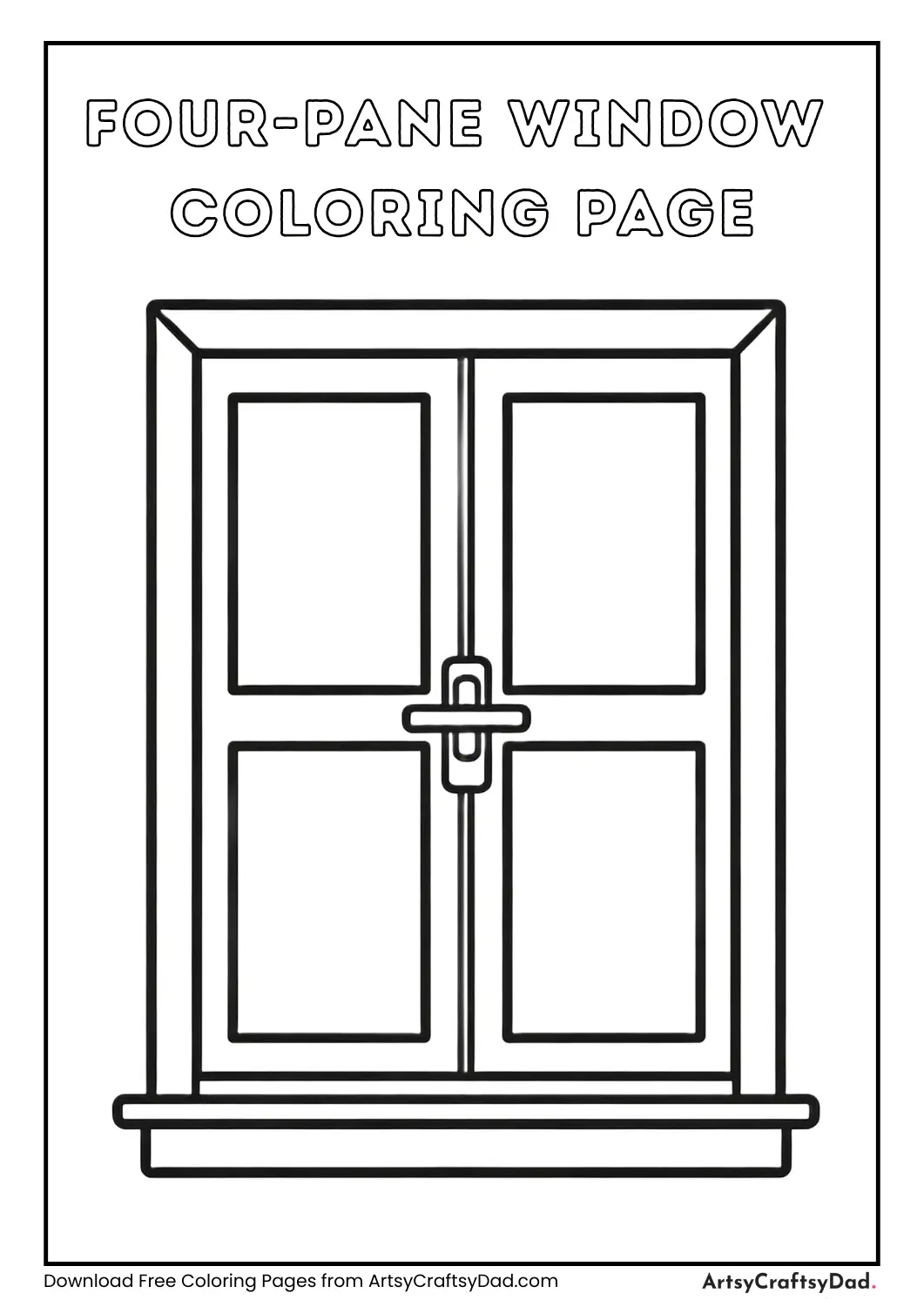 Classic four pane window black and white coloring page