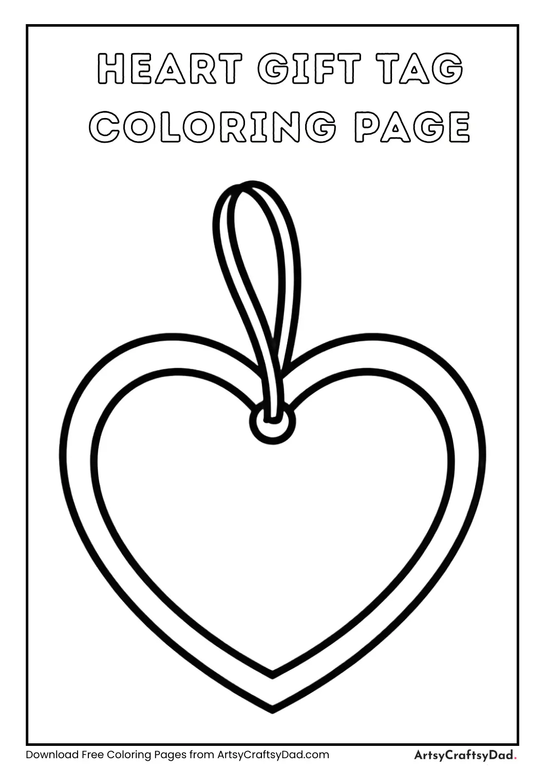 Heart shaped gift tag with ribbon coloring page