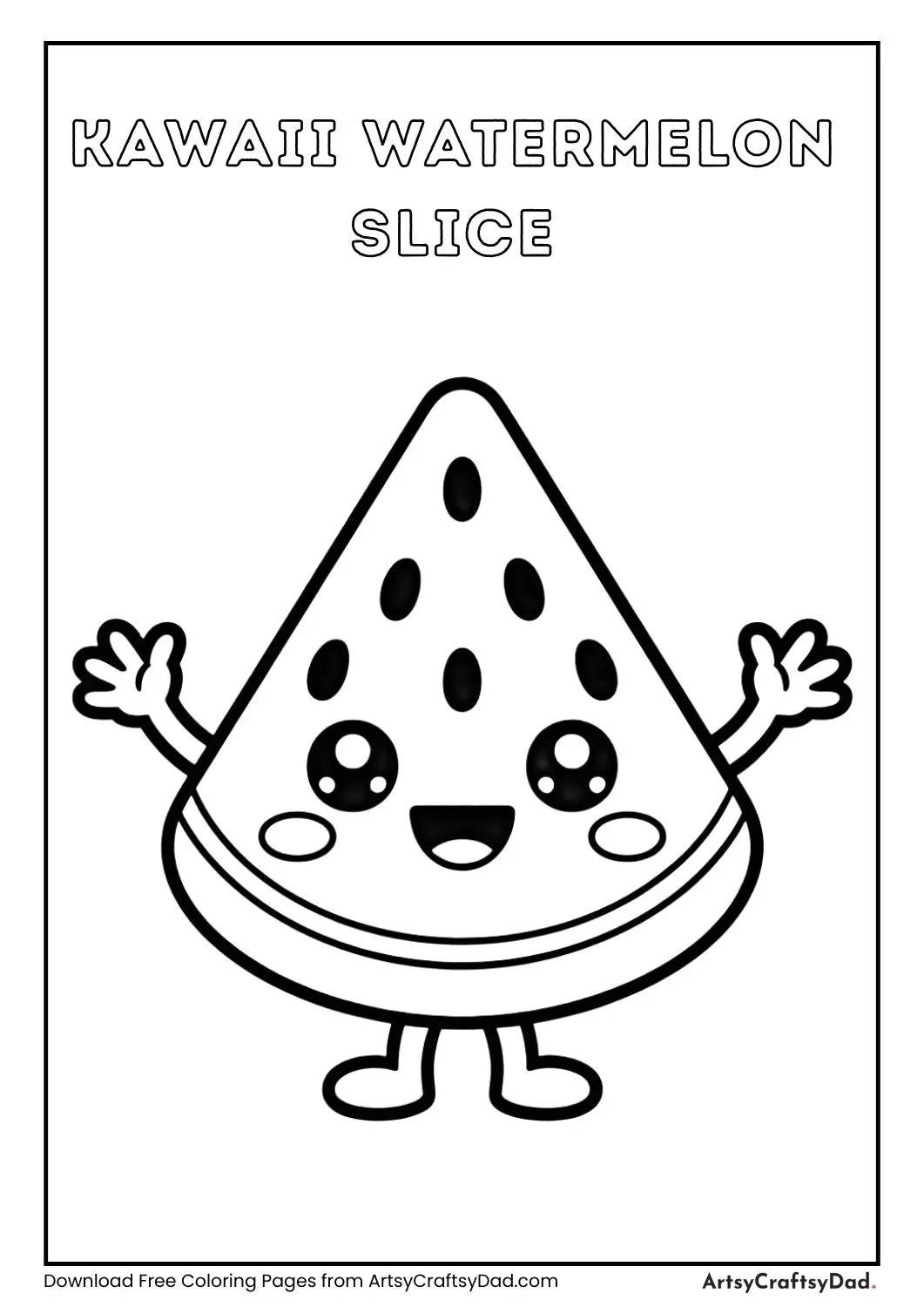 Kawaii watermelon slice cartoon coloring page