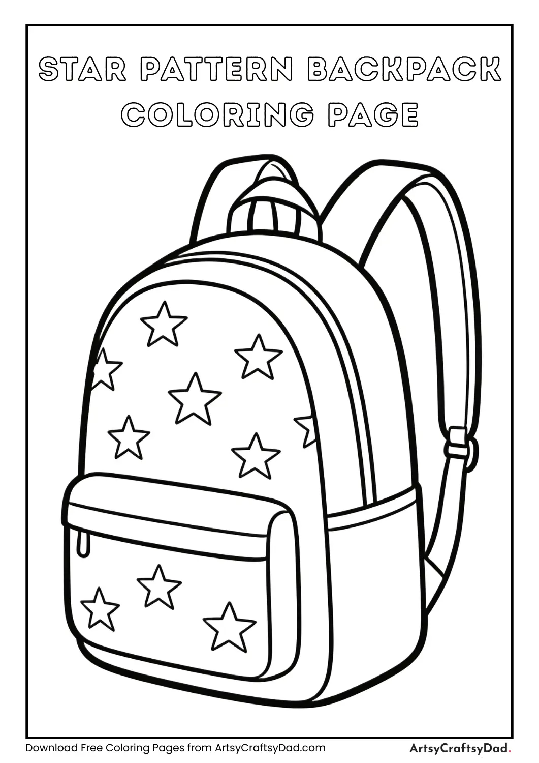 Backpack with star patterns coloring page for kids