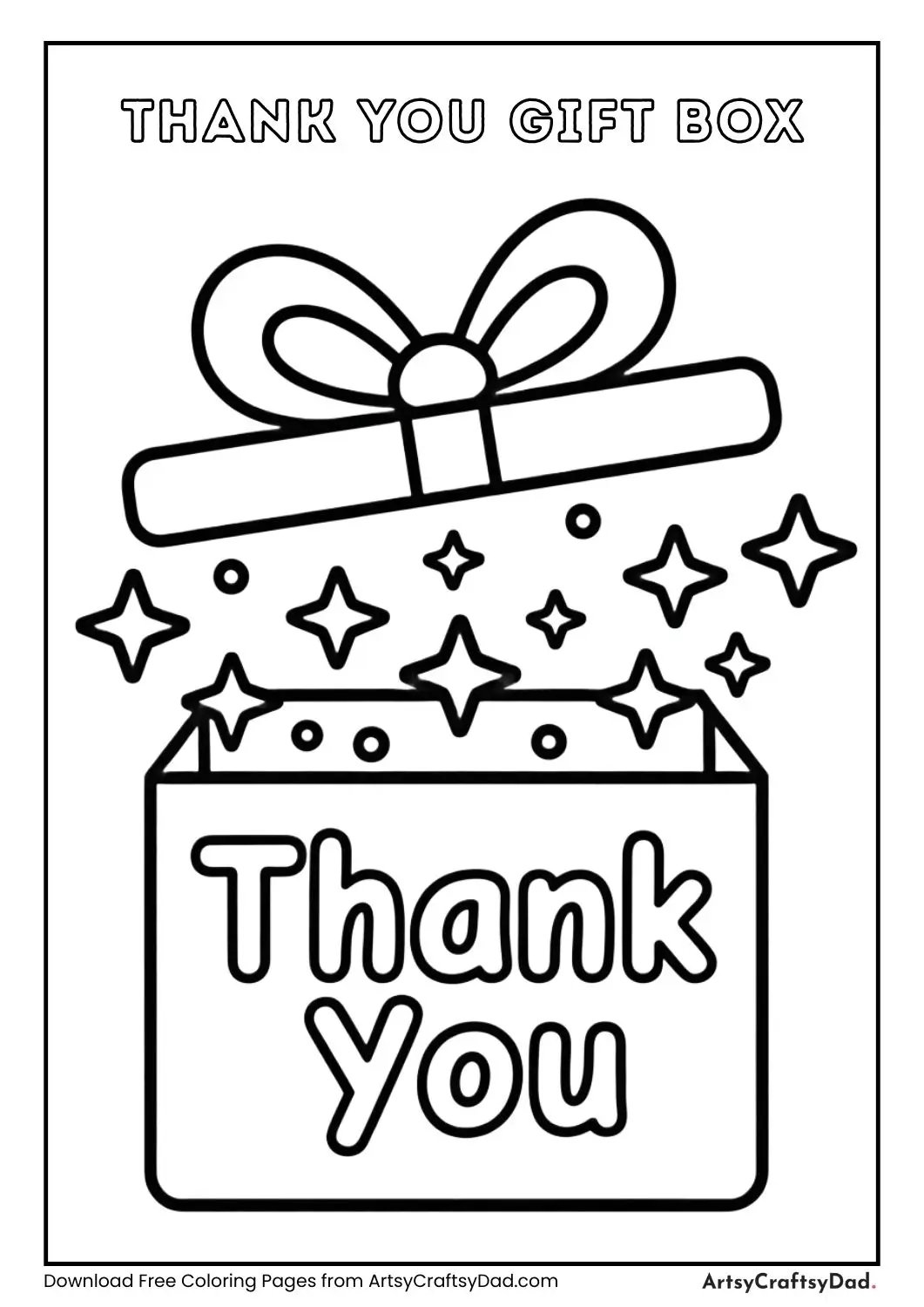 Gift box with sparkling stars and “Thank You” text.