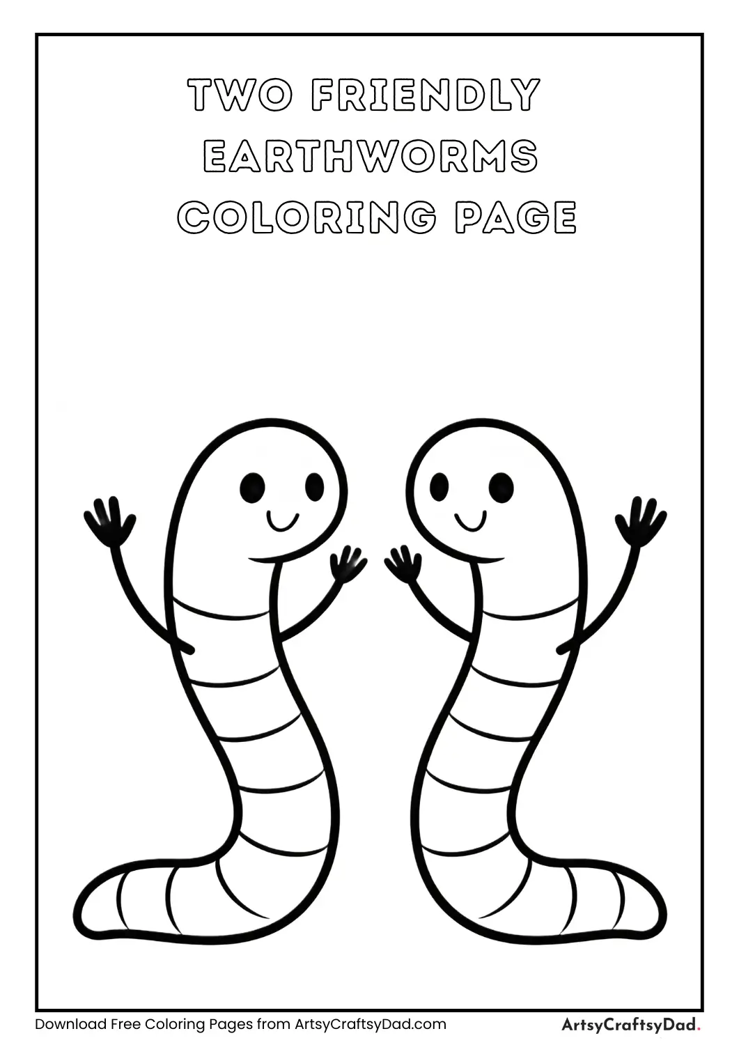 Two cute earthworms together black and white coloring page