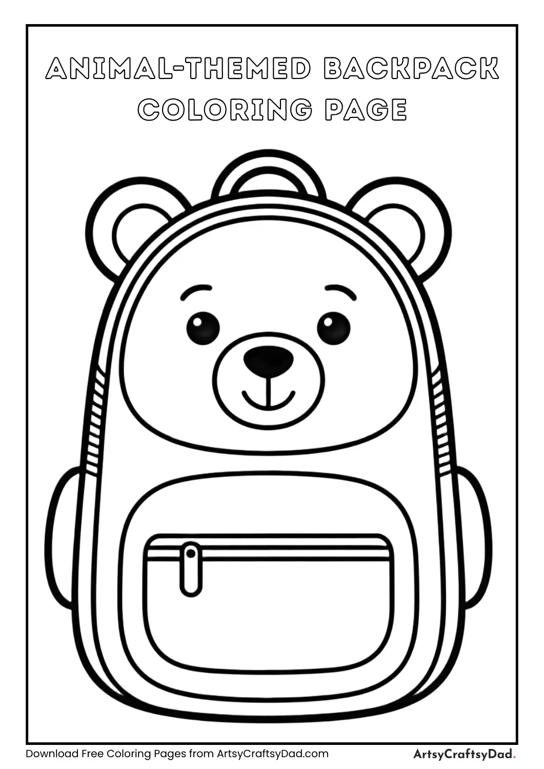 Bear-shaped backpack coloring page for kids