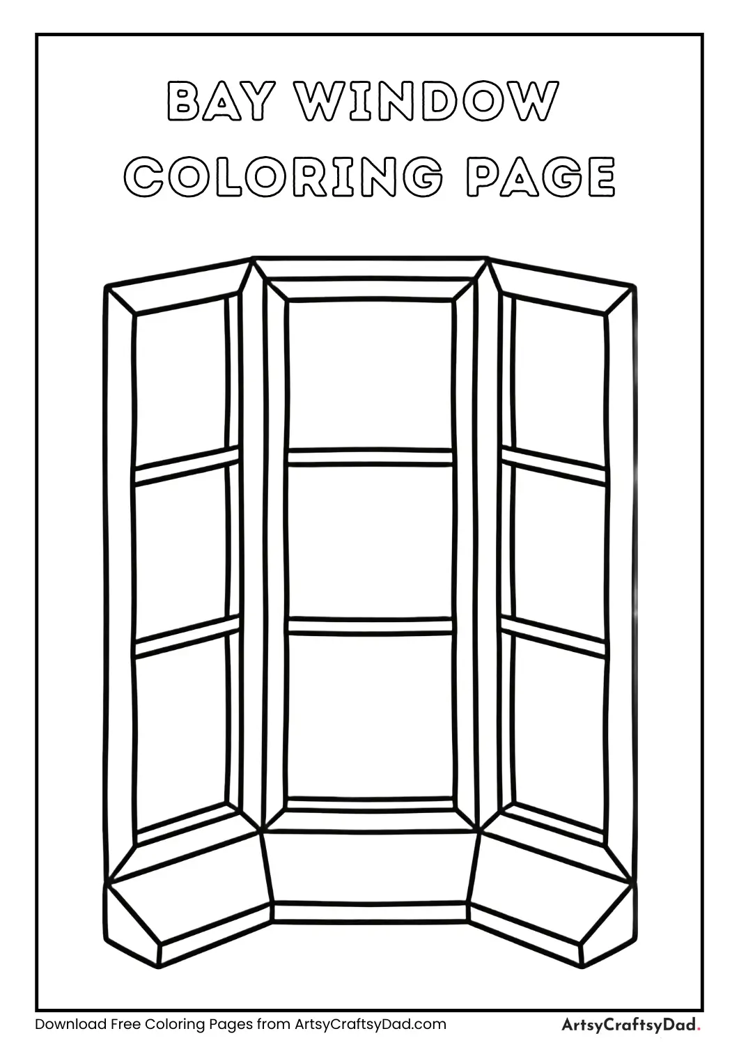 Simple bay window black and white coloring page for kids