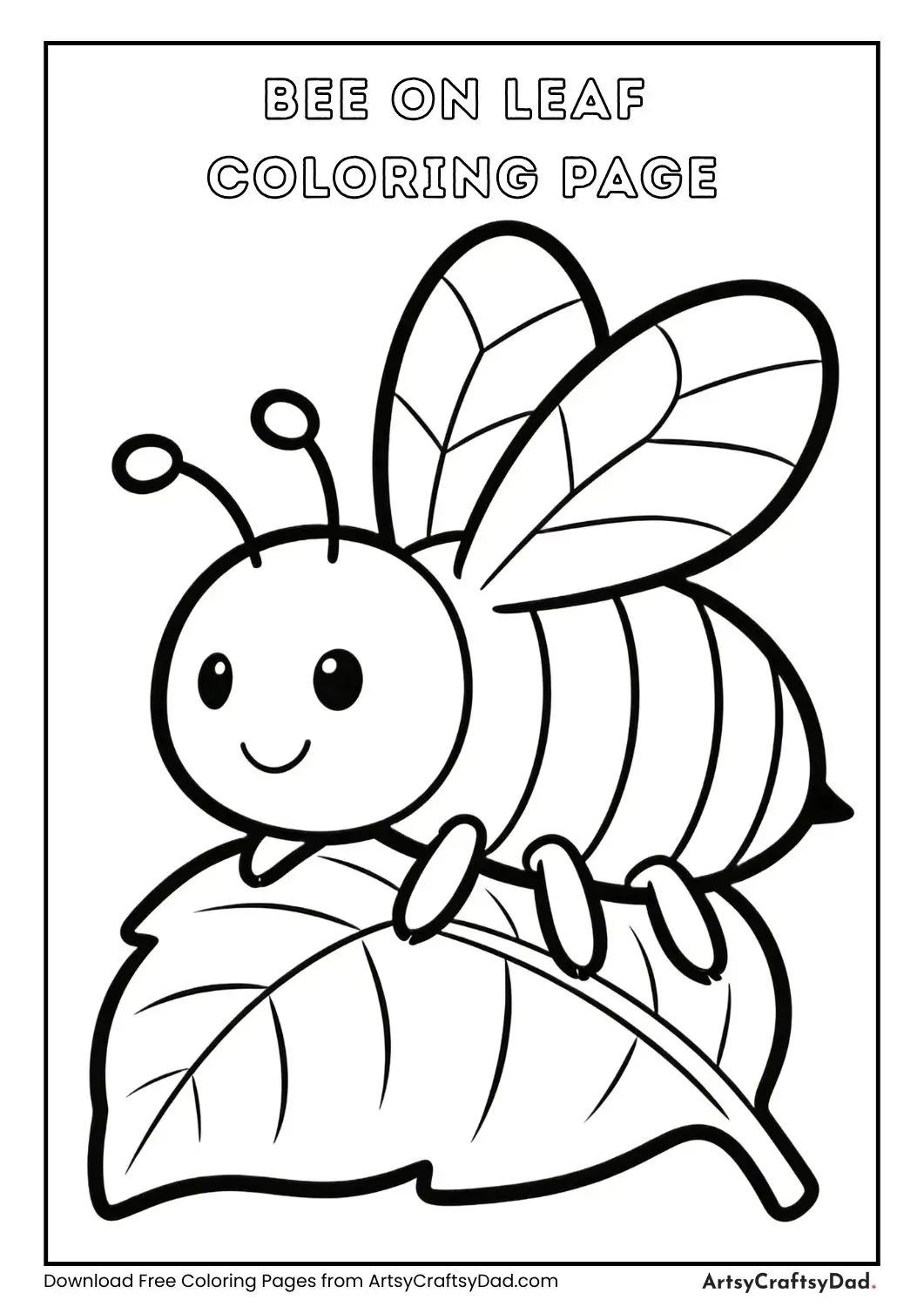 Bee resting on leaf coloring page for children