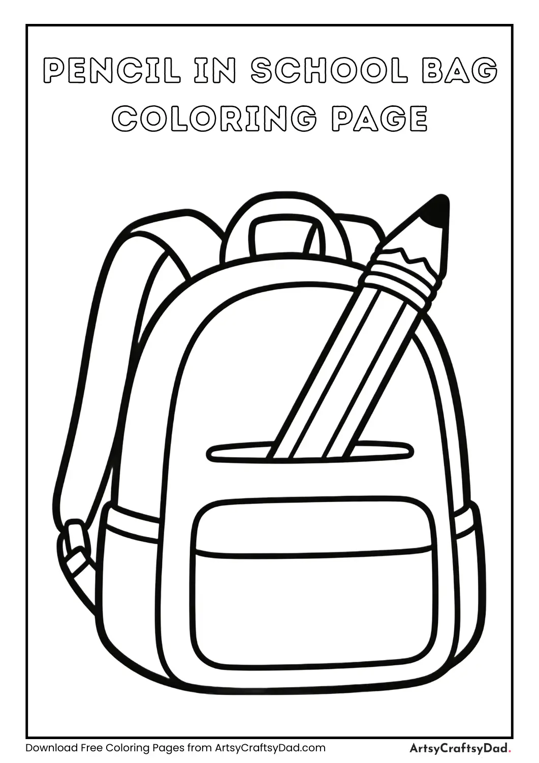 Pencil inside school bag coloring page
