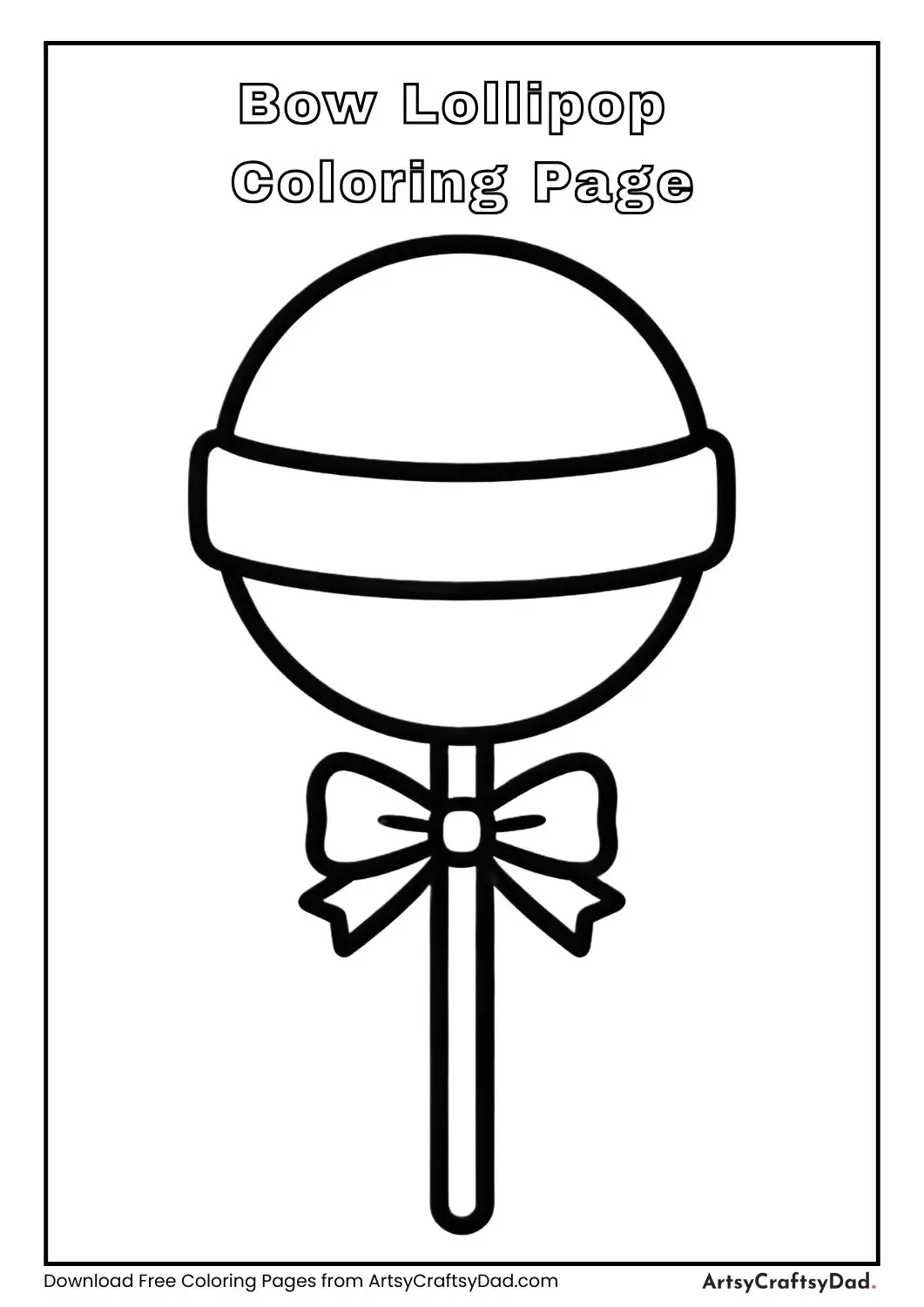 Lollipop with bow black and white coloring page for kids