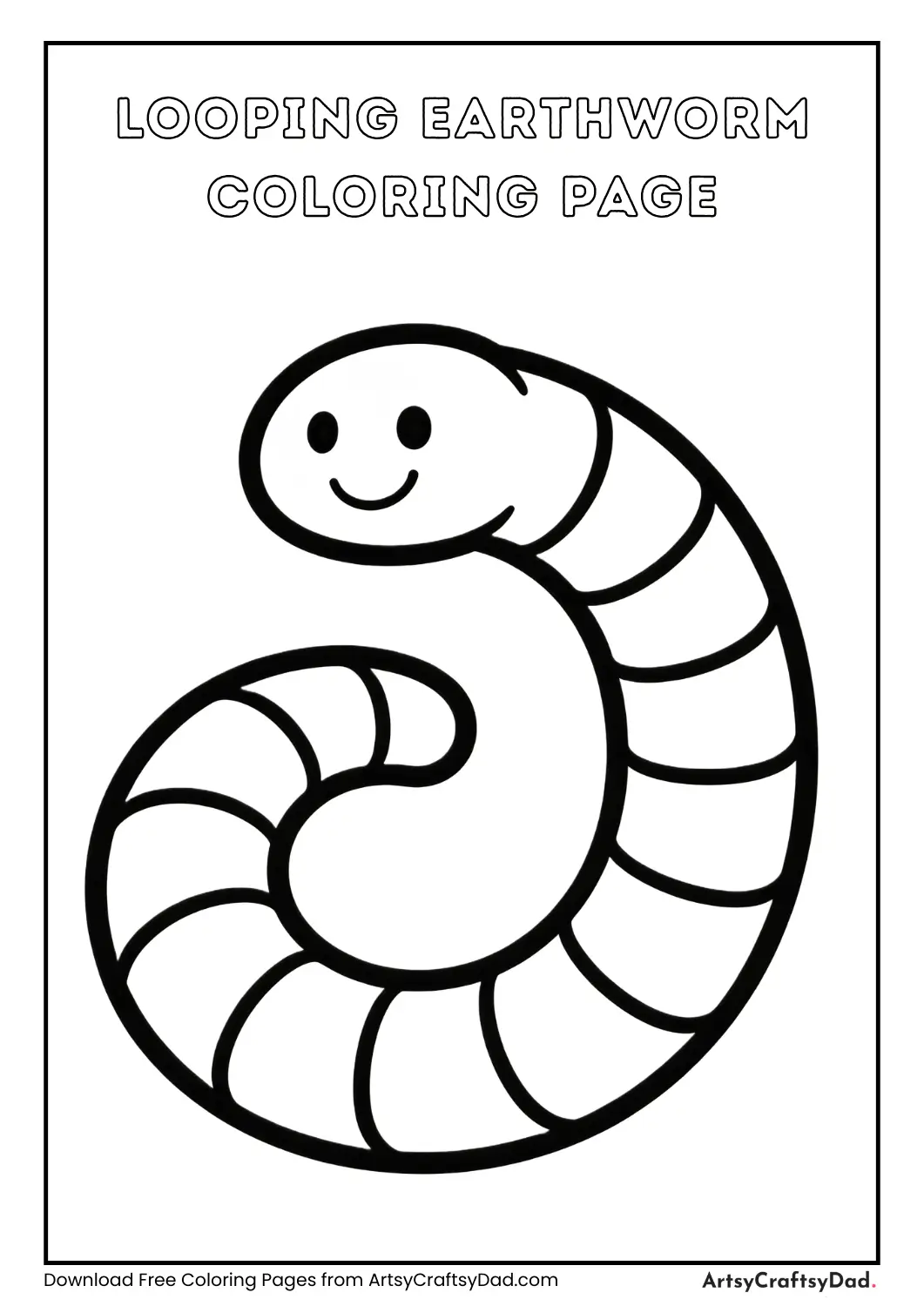 Earthworm making loop shape black and white coloring page