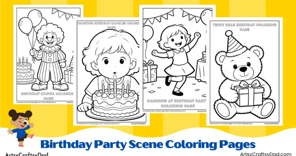 Birthday Party Scene Coloring Pages for Kids