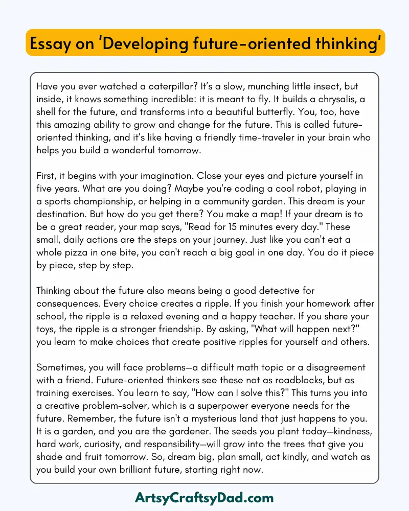 'Developing Future-Oriented Thinking' - 300 Words Essay for Grades 8 to 10 Students