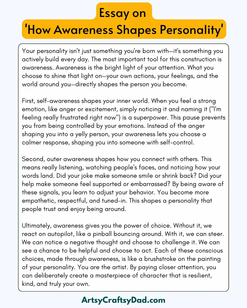 'How Awareness Shapes Personality' - 300 Words  Essay for Grade 8 Students