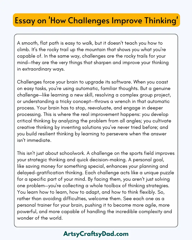 'How Challenges Improve Thinking' - 300 Words Essay for Grades 7 to 9 Students