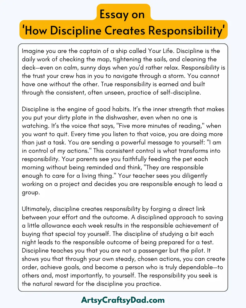 'How Discipline Creates Responsibility' - 300 Words  Essay for Grades 9 to 10 Students