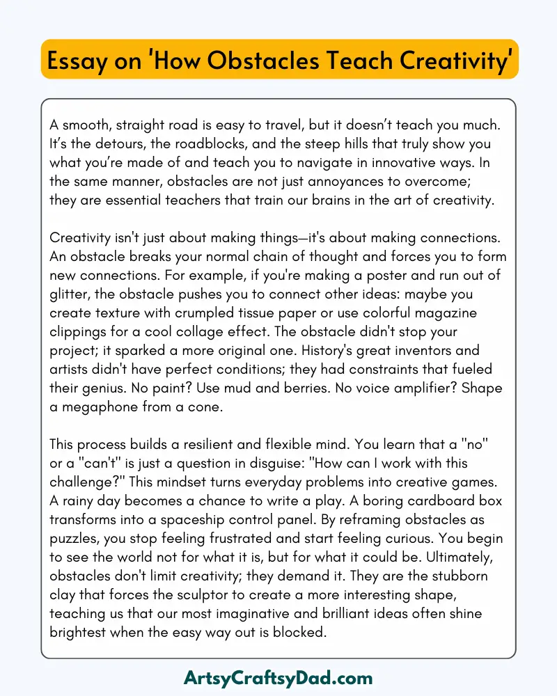 'How Obstacles Teach Creativity' - 300 Words Essay for Grades 7 to 10 Students