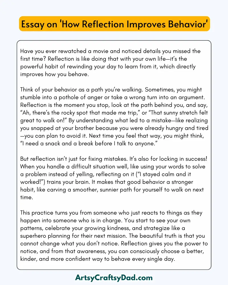 'How Reflection Improves Behavior' - 300 Words  Essay for Grades 9 to 10 Students