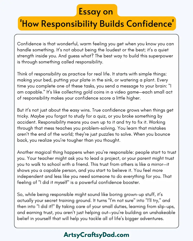 'How Responsibility Builds Confidence' - 300 Words Essay for Grades 8 to 10 Students