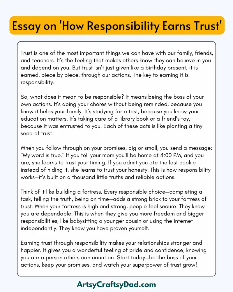 'How Responsibility Earns Trust' - 300 Words Essay for Grades 8 to 10 Students