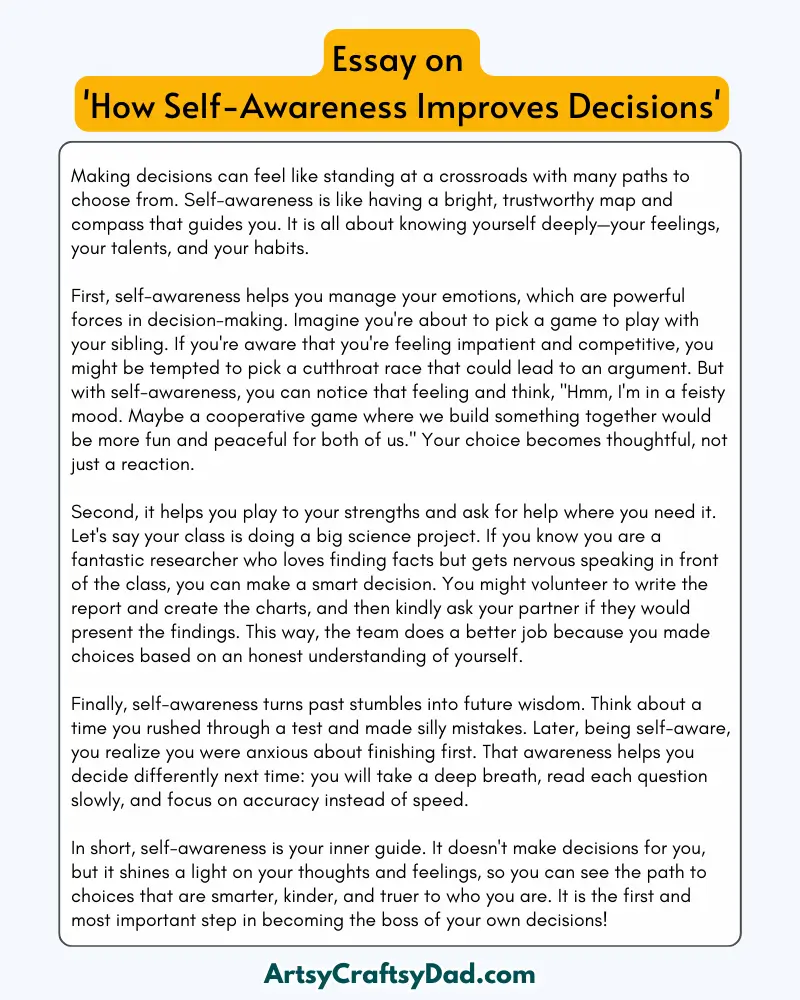 'How Self-Awareness Improves Decisions' – 300 Words Essay for Grades 8 to 10 Students