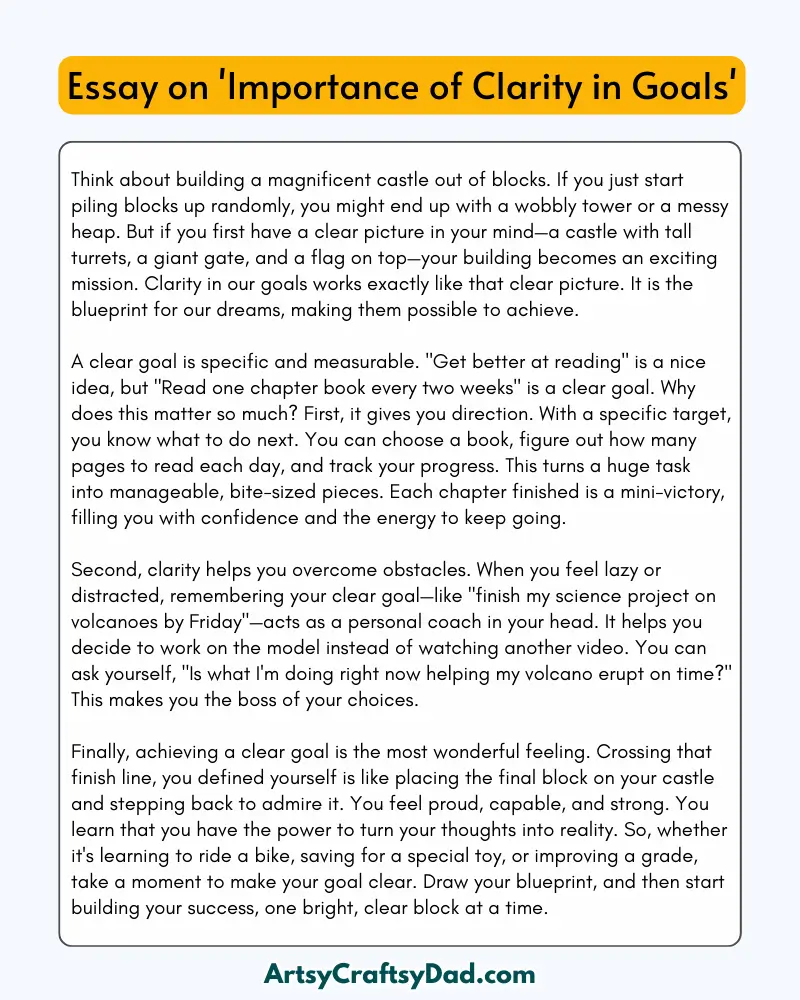 'Importance of Clarity in Goals' – 300 Words Essay for Grades 8 to 10 Students