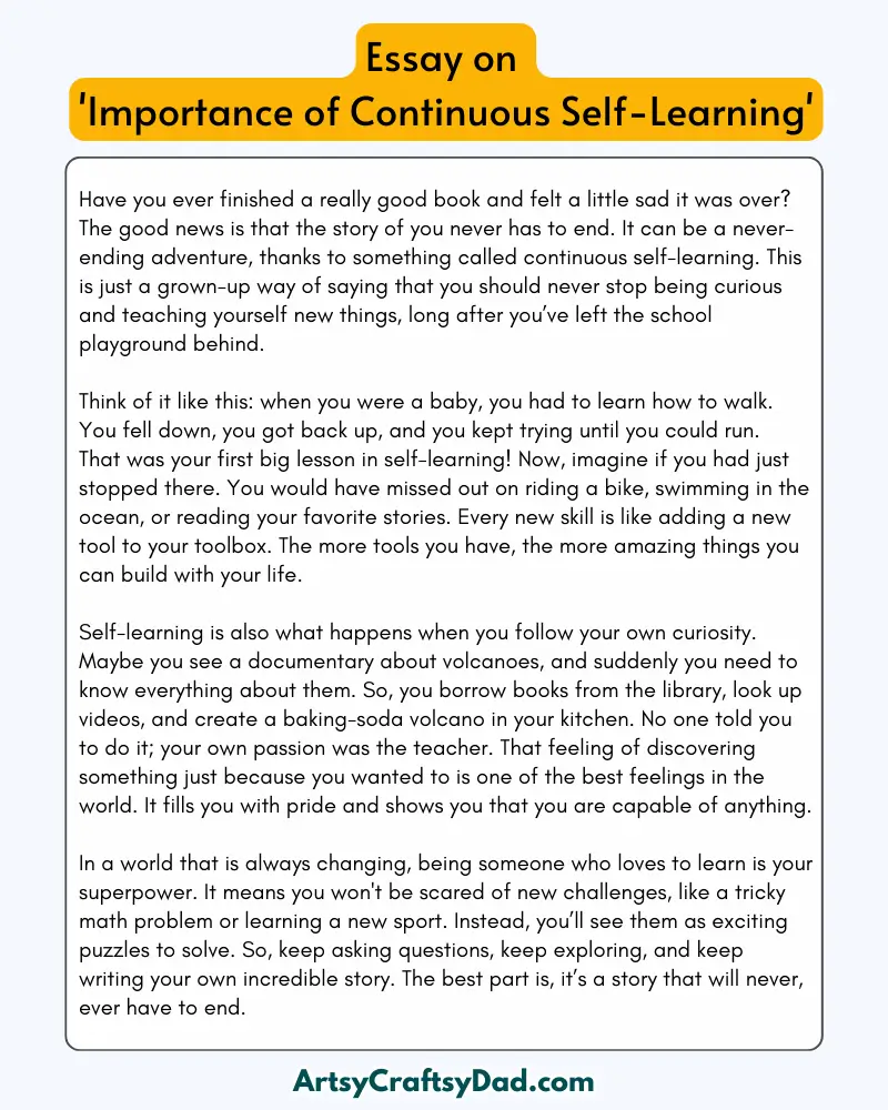 'Importance of Continuous Self-Learning' – 300 Words Essay for Grades 7 to 10