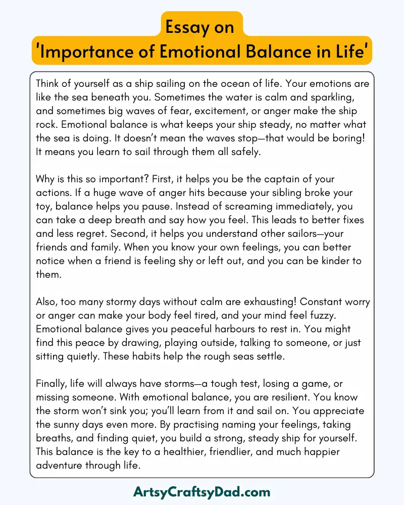'Importance of Emotional Balance in Life' – 300 Words Essay for Grades 8 to 10 Students