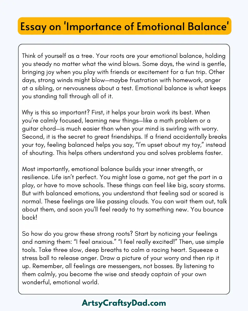 'Importance of Emotional Balance' - 300 Words Essay for Grades 8 to 10 Students