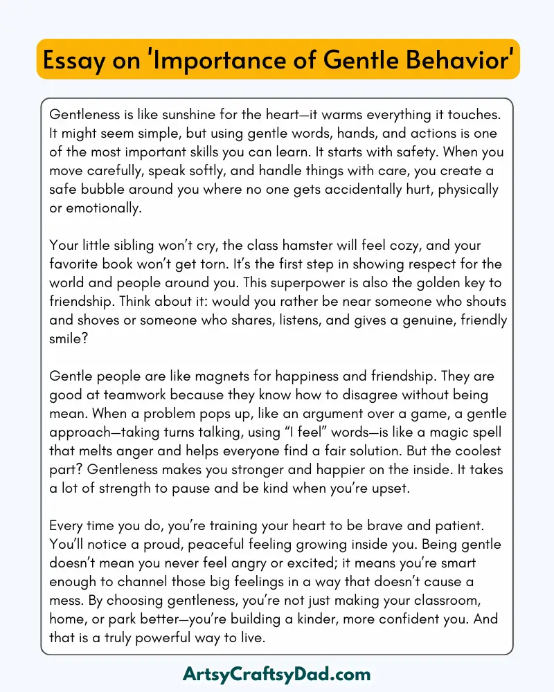 'Importance of Gentle Behavior' - 300 Words  Essay for Grades 9 to 10 Students
