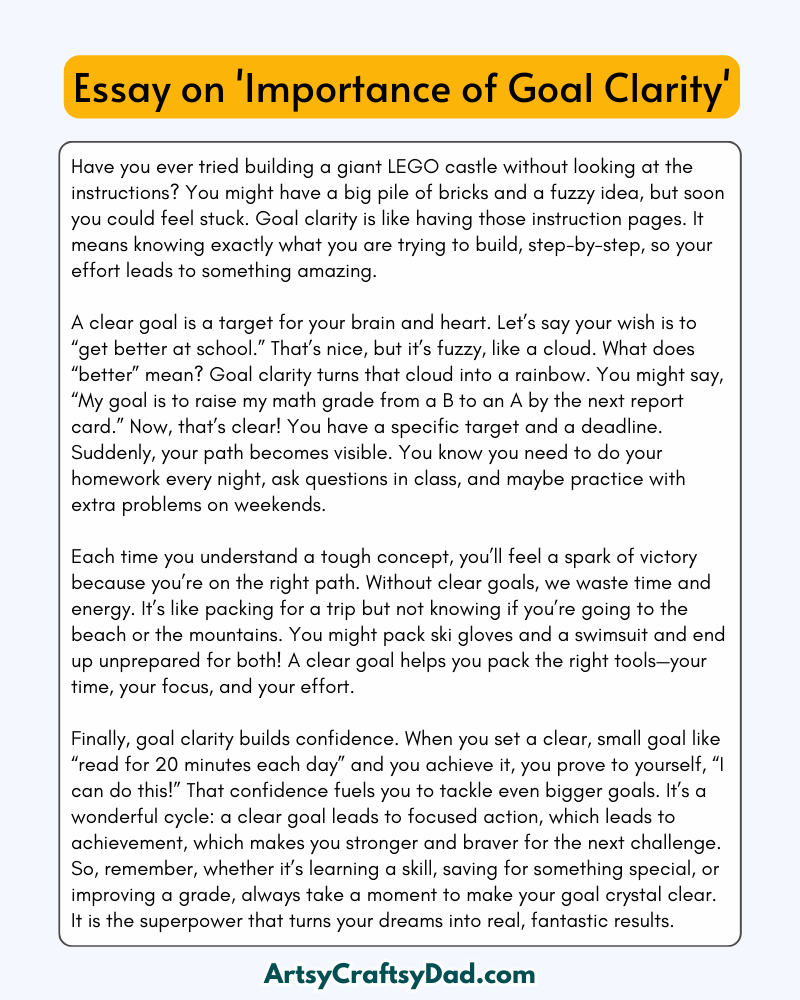 'Importance of Goal Clarity' - 300 Words Essay for Grades 8 to 10 Students