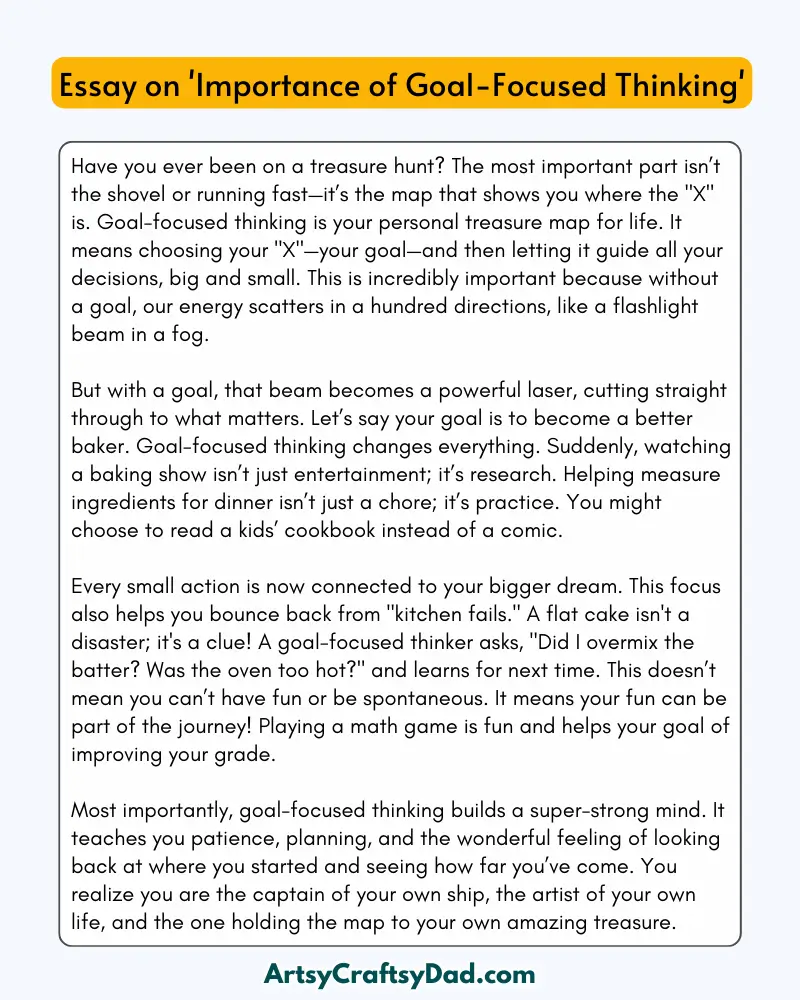 'Importance of Goal-Focused Thinking' - 300 Words  Essay for Grades 9 to 10 Students