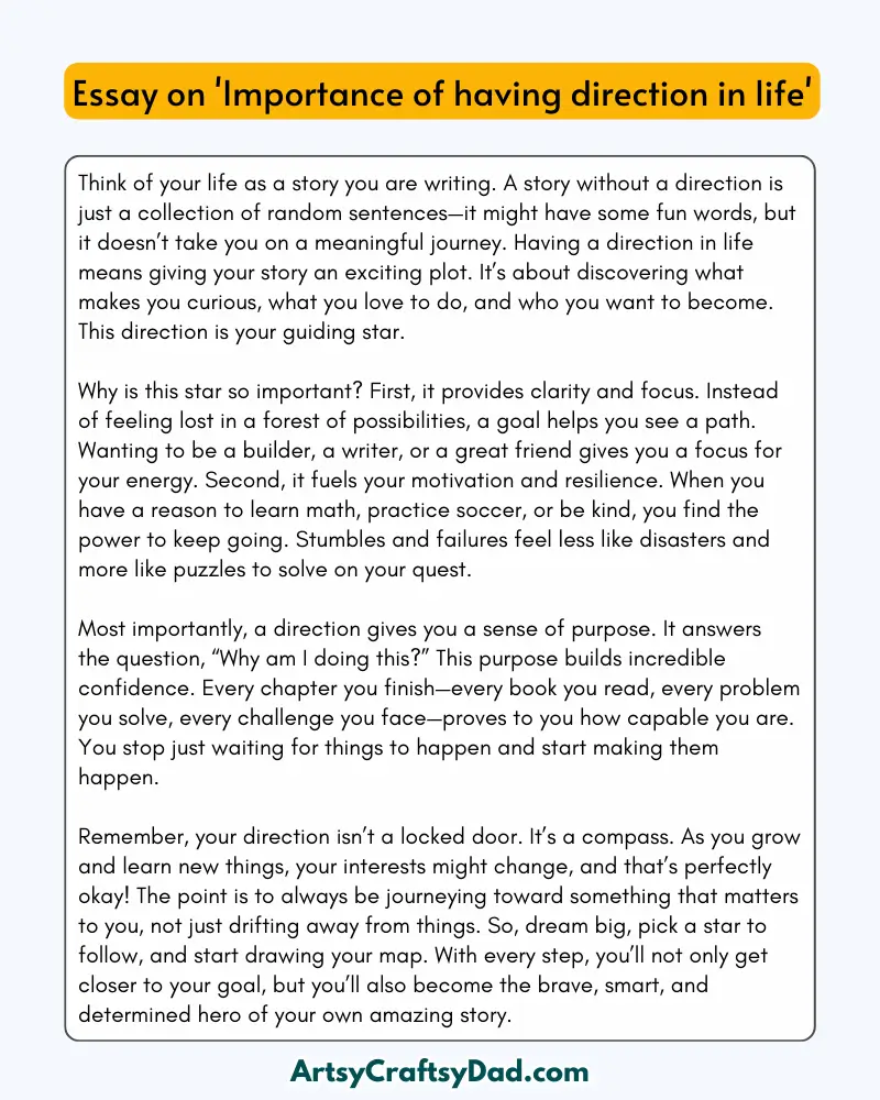 'Importance of Having Direction in Life' - 300 Words Essay for Grades 8 to 10 Students