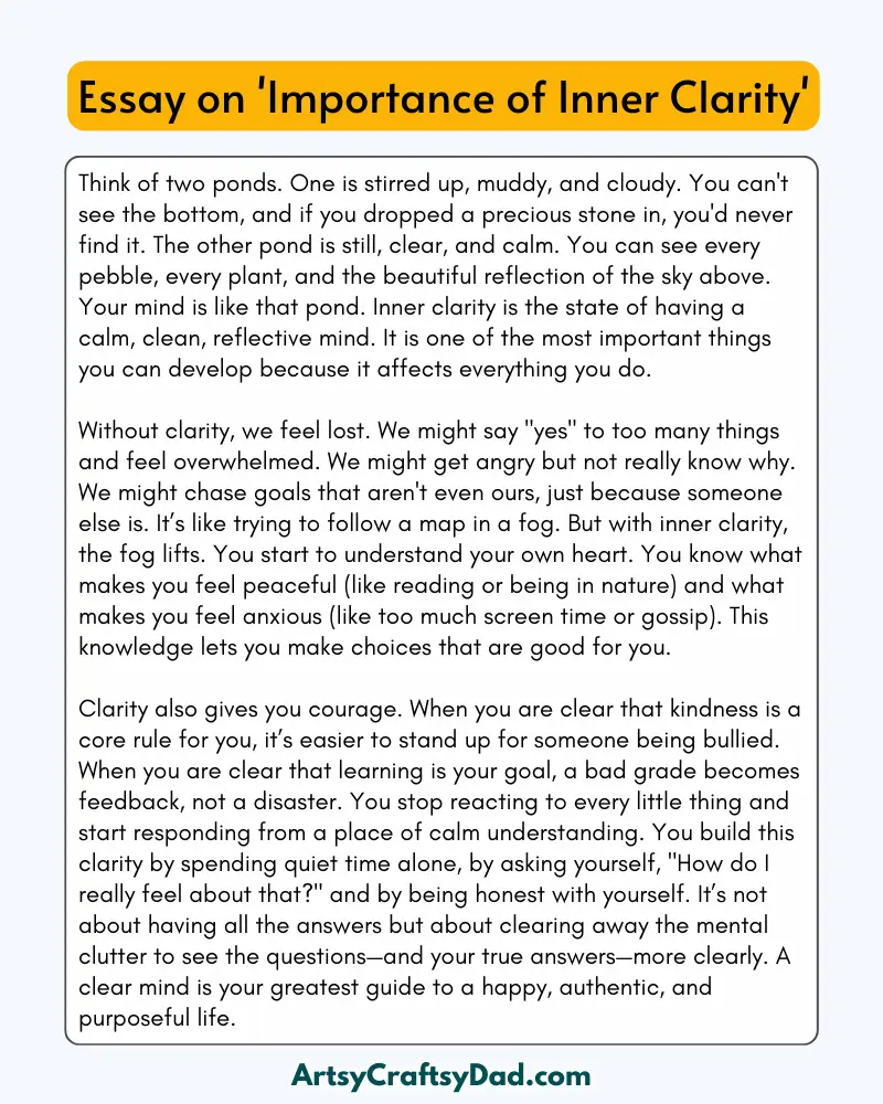 'Importance of Inner Clarity' - 300 Words  Essay for Grades 9 to 10 Students