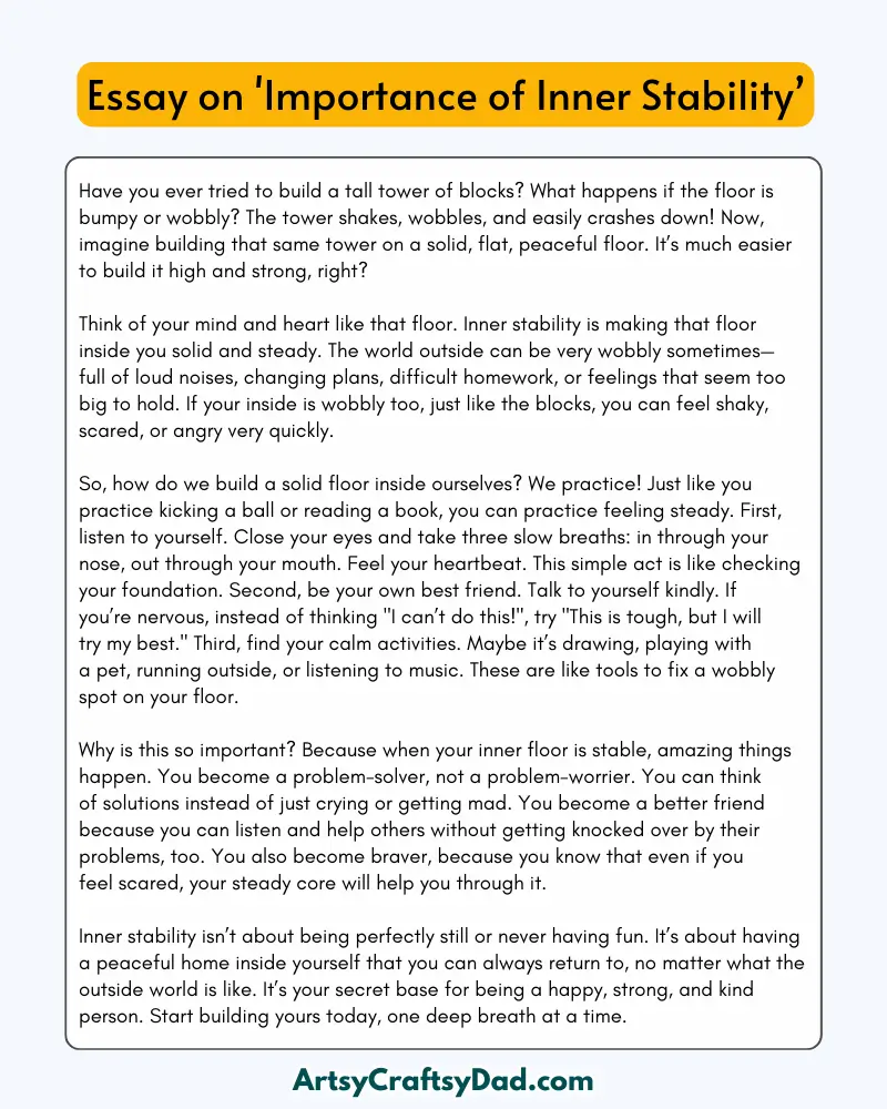 'Importance of Inner Stability' - 300 Words Essay for Grades 8 to 10 Students