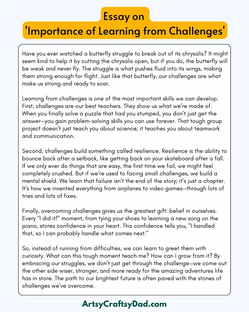 'Importance of Learning from Challenges' – 300 Words Essay for Grades 7 to 10