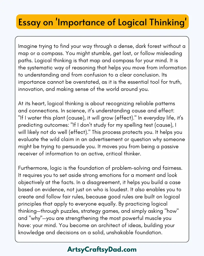'Importance of Logical Thinking' - 300 Words Essay for Grades 6 to 9 Students