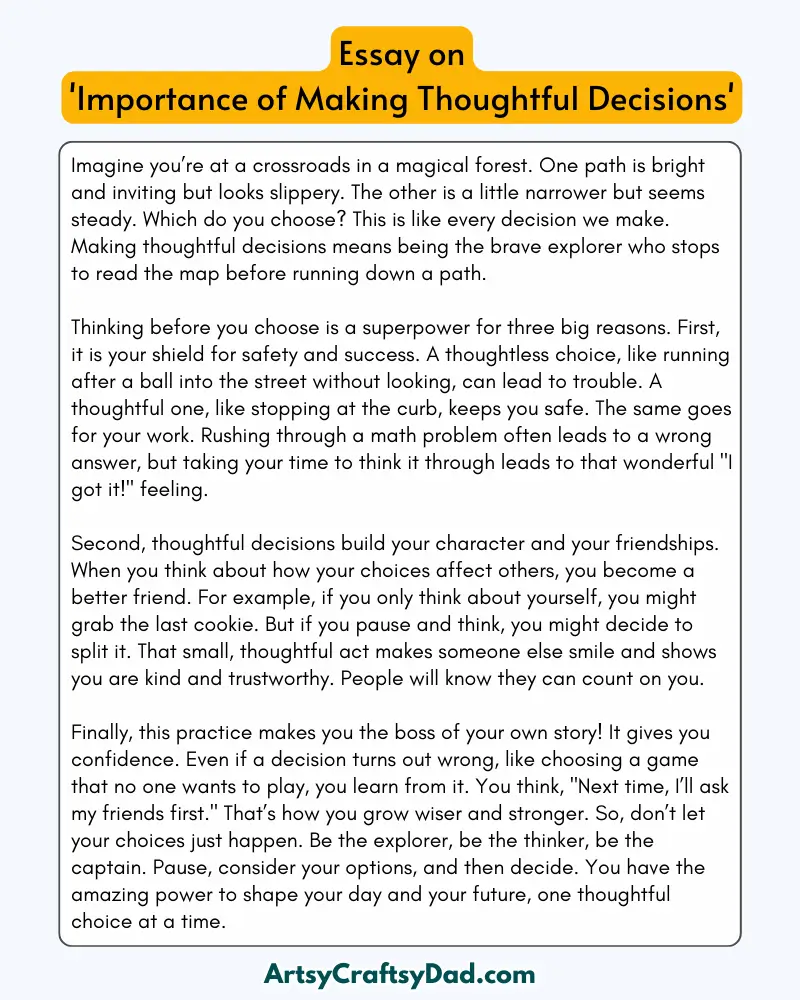 'Importance of Making Thoughtful Decisions' – 300 Words Essay for Grades 8 to 10 Students