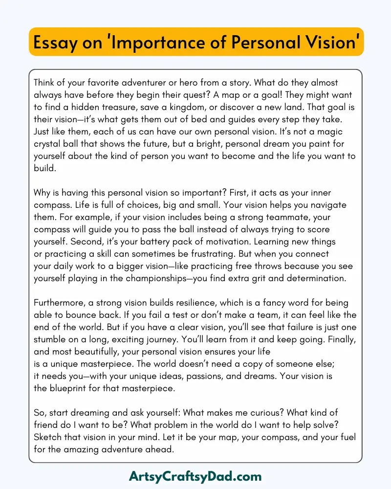 'Importance of Personal Vision' – 300 Words Essay for Grades 8 to 10 Student