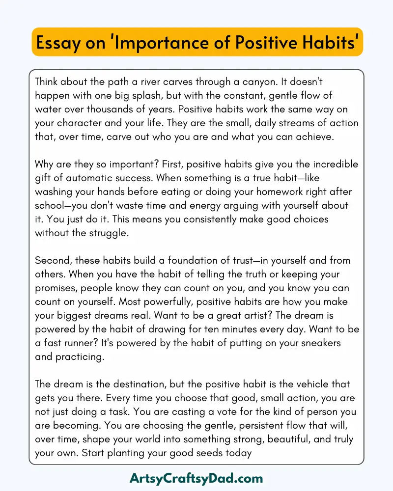 'Importance of Positive Habits' - 300 Words  Essay for Grade 8 Students