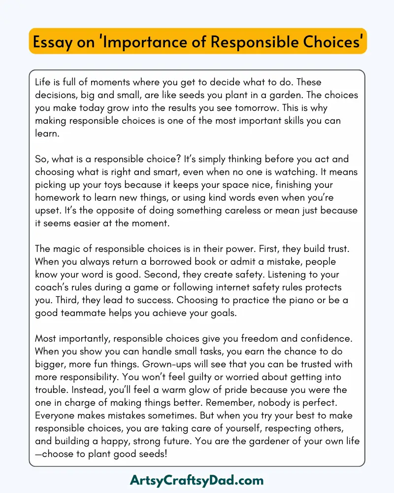 'Importance of Responsible Choices' - 300 Words Essay for Grades 8 to 10 Students