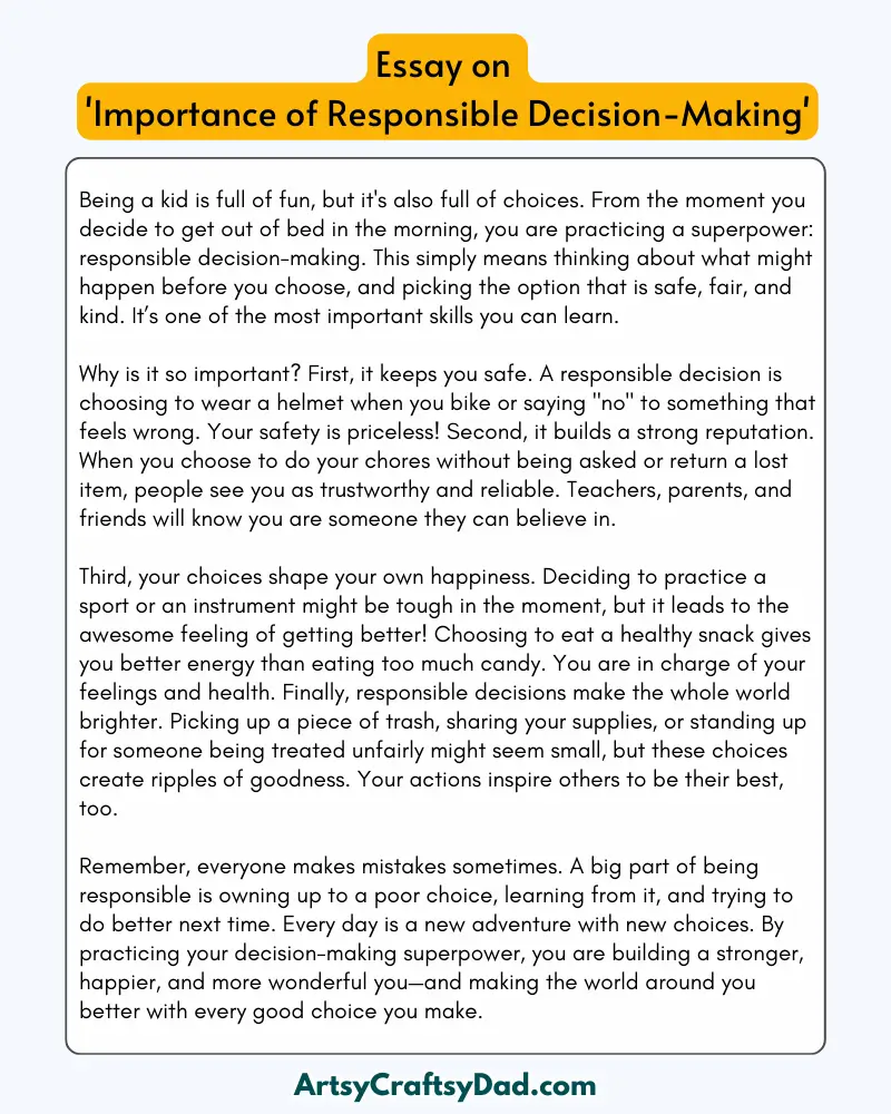 'Importance of Responsible Decision-Making' – 300 Words Essay for Grades 6 to 8 Students