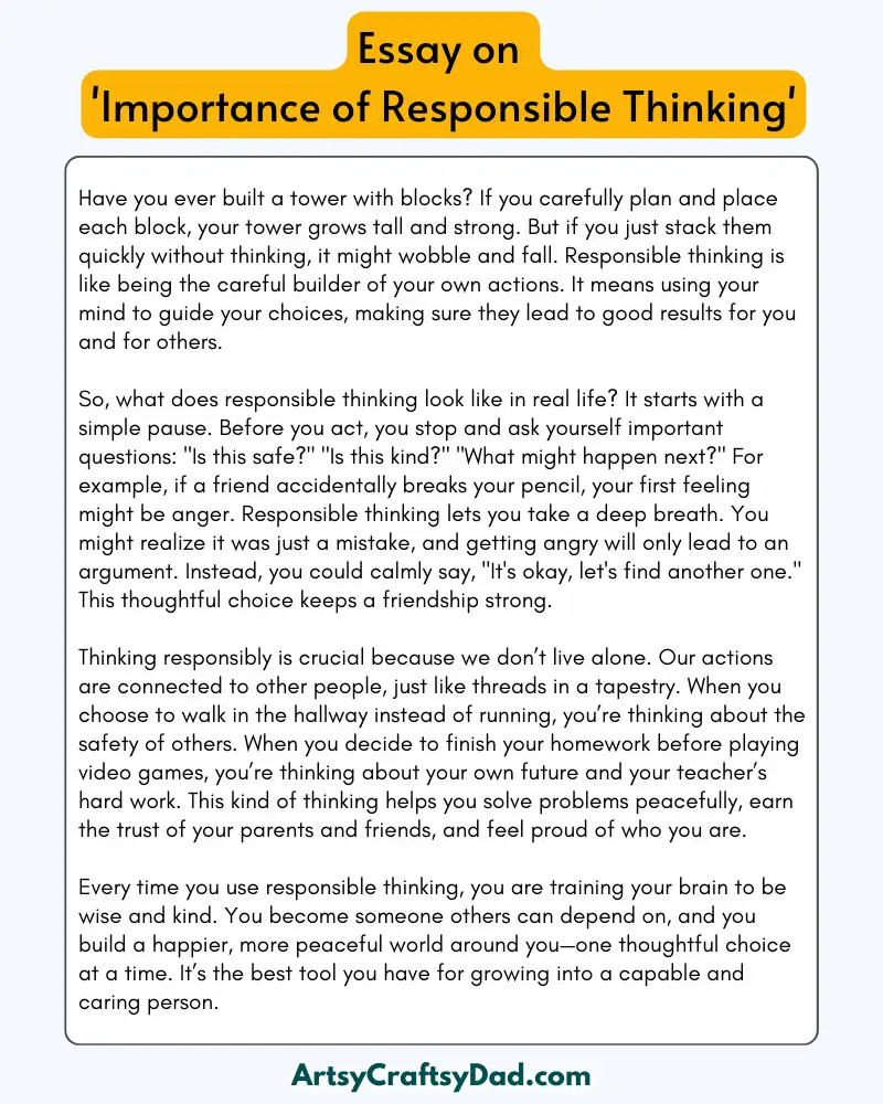 'Importance of Responsible Thinking' - 300 Words Essay for Grades 8 to 10 Students