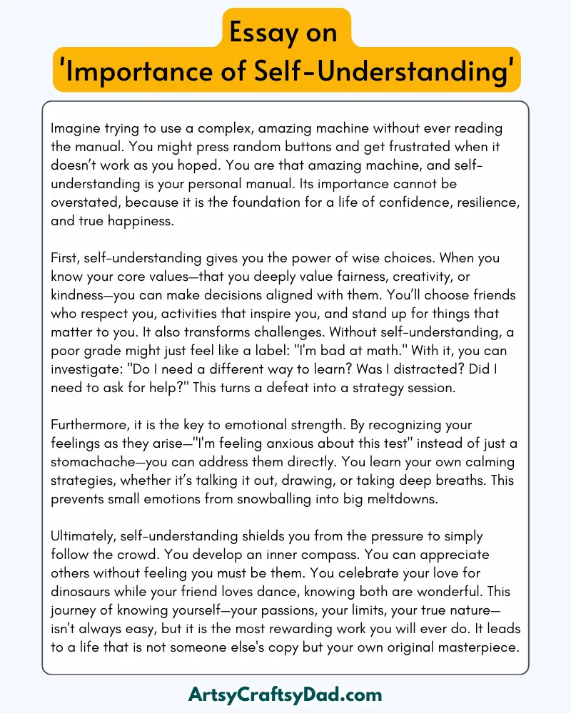 'Importance of Self-Understanding' - 300 Words  Essay for Grades 8 to 10 Students