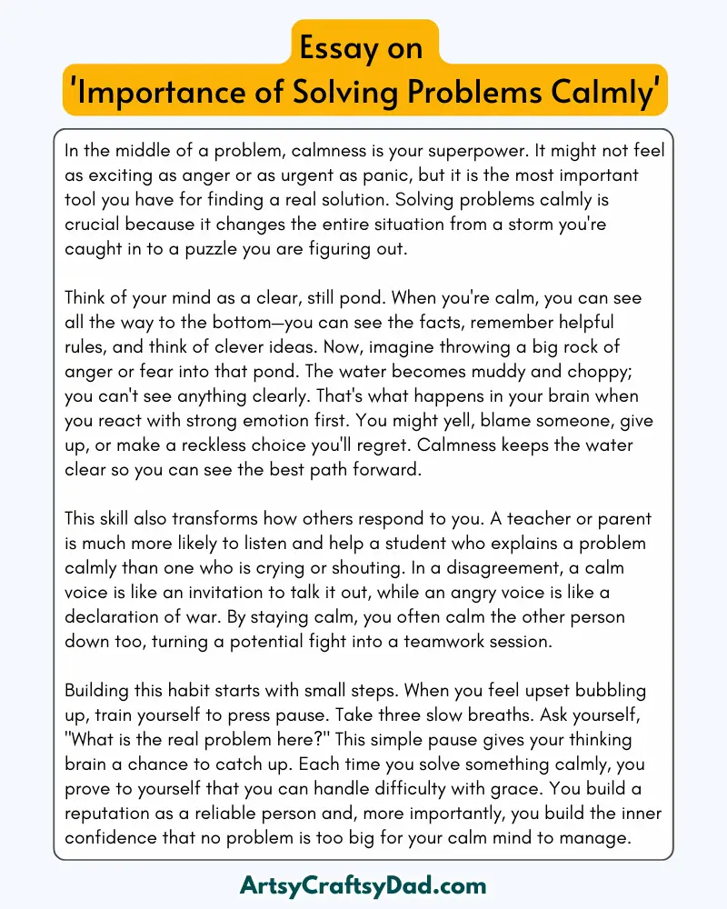 'Importance of Solving Problems Calmly' - 300 Words Essay for Grades 7 to 9 Students