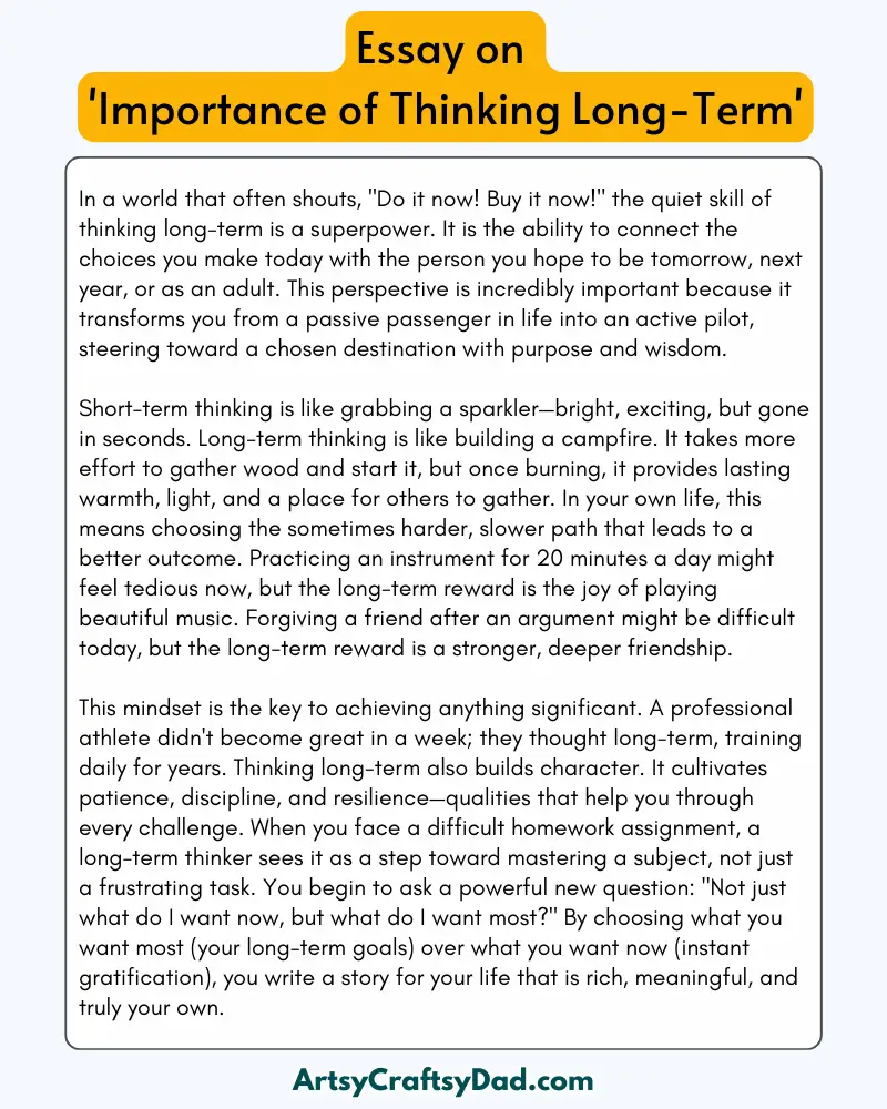 'Importance of Thinking Long-Term' - 300 Words Essay for Grades 7 to 9 Students